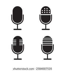 Microphone icon set isolated on white background. Podcast icon, voice recording. Retro microphone vector ilustration