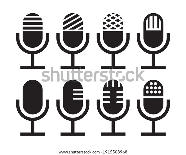 Microphone icon\
set isolated on white background. Podcast icon, voice recording.\
Retro microphone vector\
image.