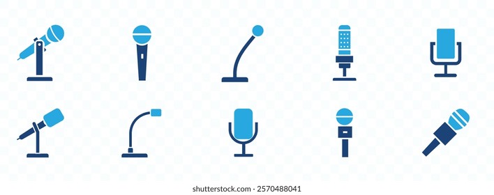 Microphone icon set. Mic icons. Icons podcast, voice recognition and record. Vector Illustration.