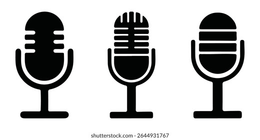Ícone de microfone definido. Sinal de microfone. Ícone do microfone do Karaoke. Sinal de microfone de difusão. Ícone do microfone.