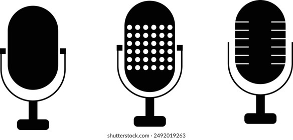 conjunto de iconos de micrófono sobre fondo blanco, colección de diferentes micrófonos, símbolo de sonido, icono de voz, diseño moderno, Ilustración vectorial