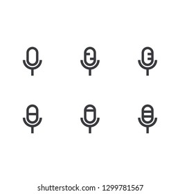 Microphone icon set. Outline icon. Vector recorder symbol. Record sign. Interface button. Element for design search app chat messenger or website