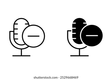 Microphone icon set. Plus and minus sign. Record element. Sound symbol. Audio equipment. Vector illustration. Stock image.
