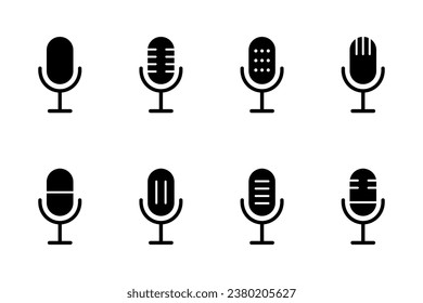 Microphone icon set. Podcast microphone. Mic broadcast sign collection