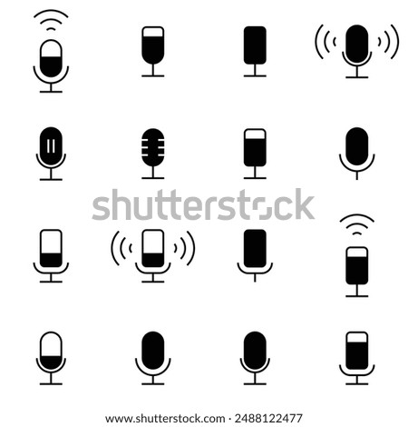 Microphone icon set. Podcast radio icon. Studio microphone broadcast collection. Filled Voice icons. Can be handfree, headphone and other business for used. Vector illustration concept.