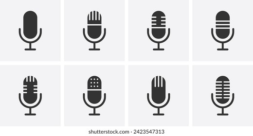 Symbol-Set für das Mikrofon. Podcast-Symbol-Set. Vektorgrafik