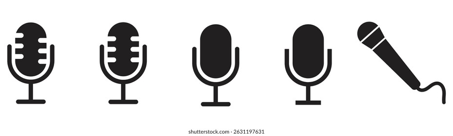 Microphone icon set, podcast microphone icon vector illustration.