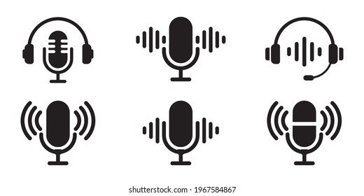 Microphone icon set, podcast icon, Voice vector icon, recording icon, Vector illustration.