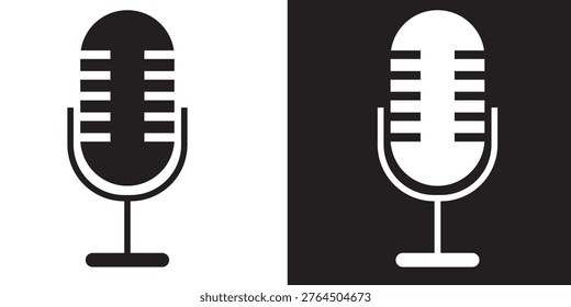 Microphone icon set,  professional studio mic broadcast podcast recording audio equipment design, white background, EPS10 