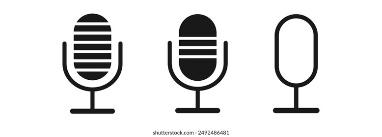 Microphone icon. Set of radio podcast icons. Webinar, online training, radio show or audio blog podcast concept. Microphone vector icon set.