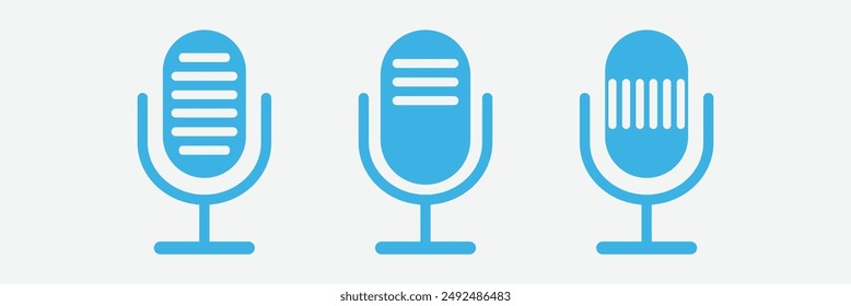 Microphone icon. Set of radio podcast icons. Webinar, online training, radio show or audio blog podcast concept. Microphone vector icon set.