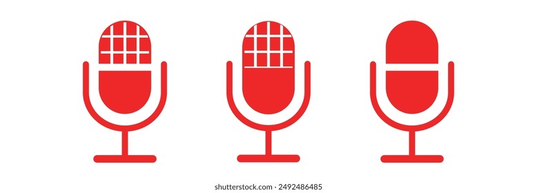 Microphone icon. Set of radio podcast icons. Webinar, online training, radio show or audio blog podcast concept. Microphone vector icon set.