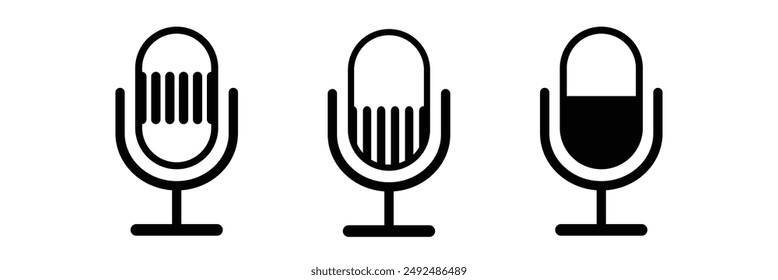 Microphone icon. Set of radio podcast icons. Webinar, online training, radio show or audio blog podcast concept. Microphone vector icon set.