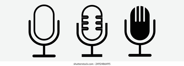 Microphone icon. Set of radio podcast icons. Webinar, online training, radio show or audio blog podcast concept. Microphone vector icon set.