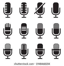Conjunto de iconos de micrófono, micrófono retro aislado en fondo blanco, Record, concepto de negocio de podcast, ilustración de vector