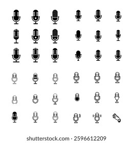 Microphone icon set silhouette vector 