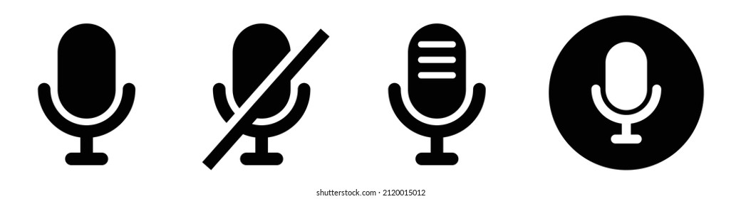 Microphone Icon Set. Sound Icons And Mute Icons. Editable Vectors.