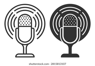 microphone icon set with sound wave signal, audio and communication symbol, vector illustration on transparent background