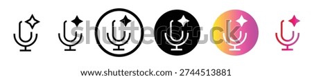 Microphone icon set with sparkles, representing audio recording, broadcasting, and sound. Clean vector graphics for music and podcasts.