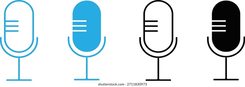 Conjunto de ícones de microfone: Símbolo de microfone de estúdio para podcast, rádio e gravação de voz.