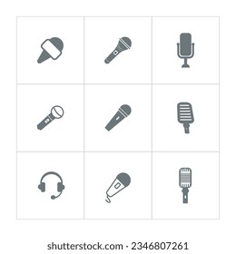microphone icon set with studio, press microphone