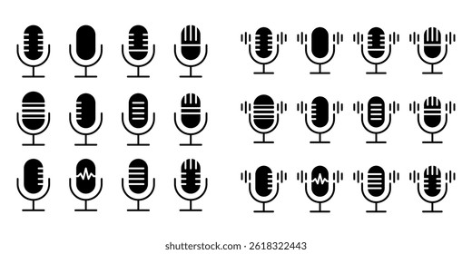 Microphone Icon set. Microphone symbol for web design and mobile app. microphone line logo on white background. Vector illustration.