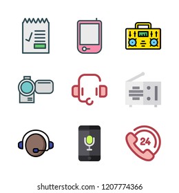 microphone icon set. vector set about support, voice recognition, camcorder and customer service icons set.