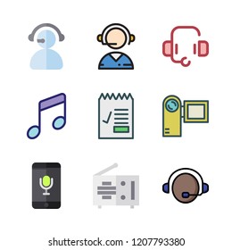 microphone icon set. vector set about report id, radio, headset and telemarketer icons set.