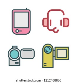 microphone icon set. vector set about headset, radio and camcorder icons set.