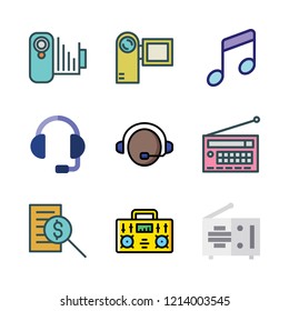 microphone icon set. vector set about radio, camcorder, music and report id icons set.