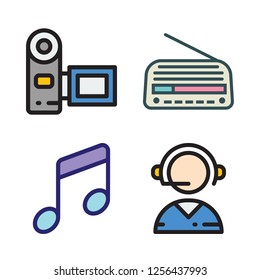 microphone icon set. vector set about radio, camcorder, telemarketer and music icons set.