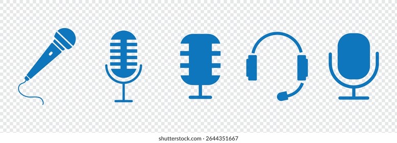 Microphone Icon Set - Coleção de Vetor de Estúdio, Podcast, Dinâmico, e Gravação de Microfones no Estilo Silhueta Sólida