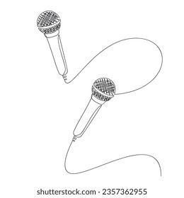 Microphone icon set vector line continuous drawing. Hand drawn linear illustration. Outline design, print, banner, card, brochure, poster, logo, sign. Music, radio, audio broadcast, media, concert.