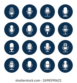 Ícone de microfone definido. Conjunto de ícones de vetor de microfone. Microfones áudio podcast vetorial ícones. Microfone - Ícones de Ilustração . Conjunto de ícones de linha e plano de microfone. 