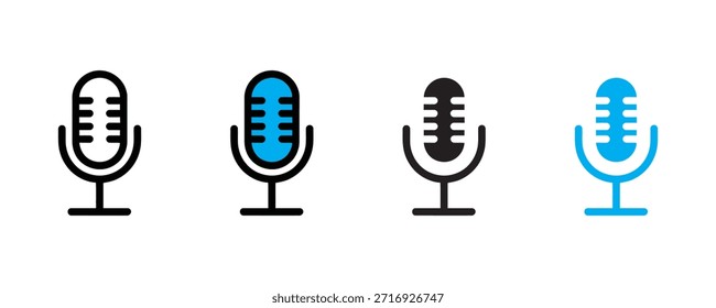 Icono de micrófono establecido Vector sobre fondo blanco. podcast, audio, grabación, voz, símbolo de sonido. Ilustración vectorial.