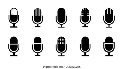 Microphone icon set. Voice, podcast and recording icon. Black music symbol for web design and mobile app. Vector illustration.