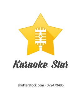 Microphone icon. Silhouette of a microphone on a background of yellow stars with long shadow. Give Star Karaoke. template for the logo associated with the music. 