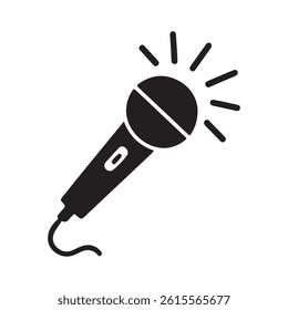 microphone icon silhouette vector with cable for music and audio studio equipment