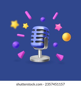 Microphone icon. Singing concept or sound record symbol. Music competition award 3d vector illustration design.