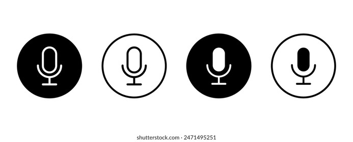 Microphone icon. Sound record button. Voice symbol. Podcast speaker vector illustration. Audio equipment sing isolated.