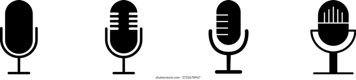 Microphone icon. Sound record button. Voice symbol. Podcast speaker vector illustration. Audio equipment sing isolated.
