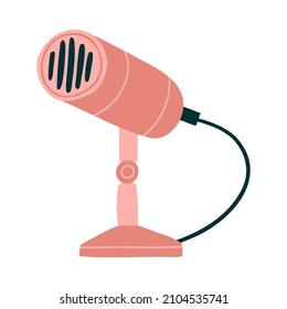 Microphone icon. sound recording equipment for podcast. Karaoke and voice button. Isolated vector illustration in flat style