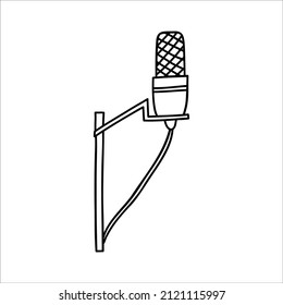 Microphone icon. sound recording equipment for podcast. Karaoke and voice button. Isolated vector illustration in doodle style