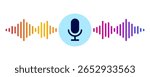 Microphone icon with sound waves, audio voice recognition, recording voice message sign