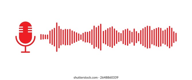 Ícone de microfone com ondas de som. Microfone de rádio e onda de som. Podcast, gravação de voz, concerto online, ícone conceitual de gravação de estúdio

