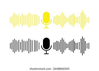 Ícone de microfone com ondas de som. Microfone de rádio e onda de som. Podcast, gravação de voz, concerto online, ícone conceitual de gravação de estúdio
