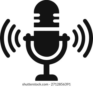 Icono de micrófono con ondas de sonido que simbolizan la grabación de audio y la entrada de voz	