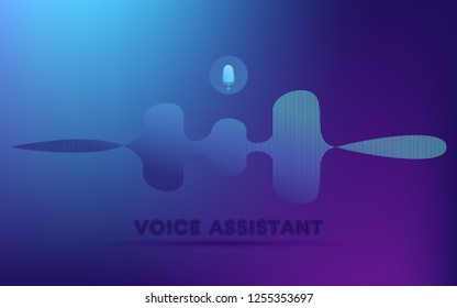 Microphone icon with sound waves. Voice assistant concept. Vector illustration.