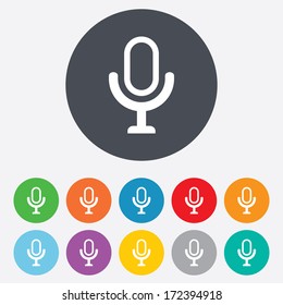 Microphone icon. Speaker symbol. Live music sign. Round colourful 11 buttons. Vector