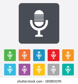 Microphone icon. Speaker symbol. Live music sign. Rounded squares 11 buttons. Vector